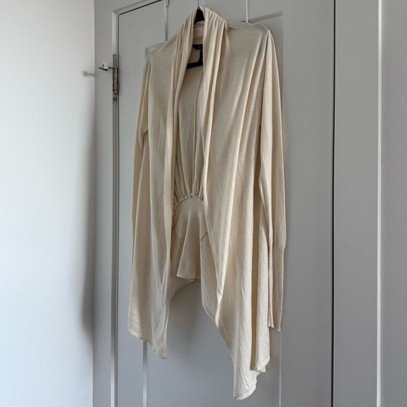 BCBG cream cotton silk long open front waterfall drape cardigan - XS - Picture 2 of 6